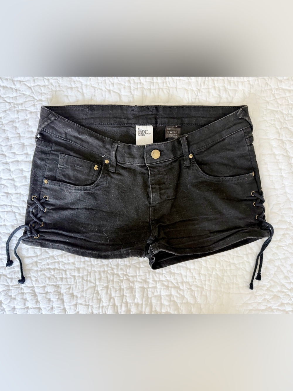 H&M Black Denim Shorts with Lace Up sides - Size 40